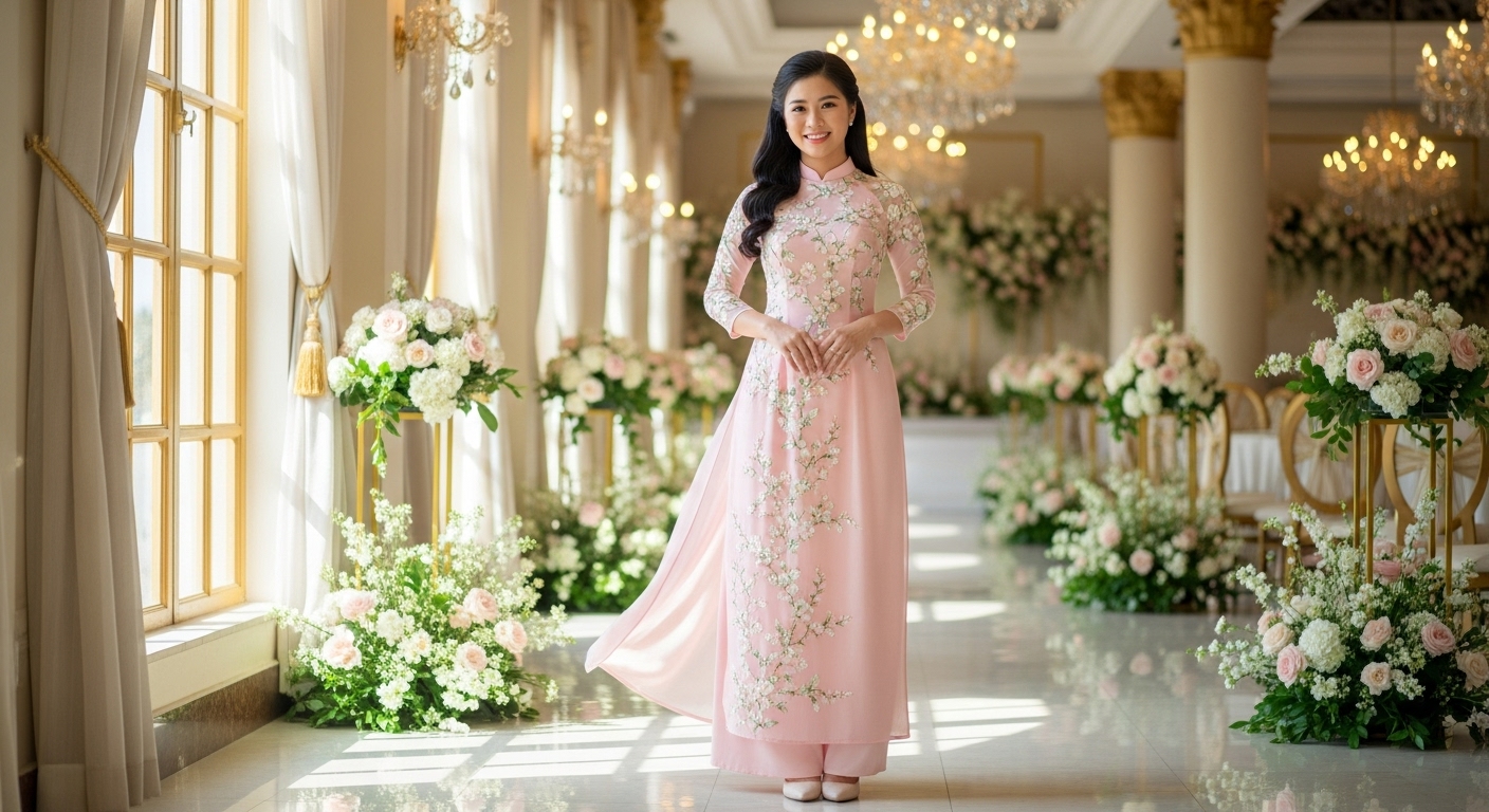 Người Phụ Nữ Thanh Lịch Trong Áo Dài Cách Tân Dự Tiệc Cưới