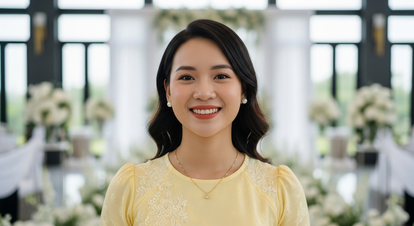 Cô Gái Áo Dài Cách Tân Cổ Tròn Dịu Dàng Cùng Phụ Kiện