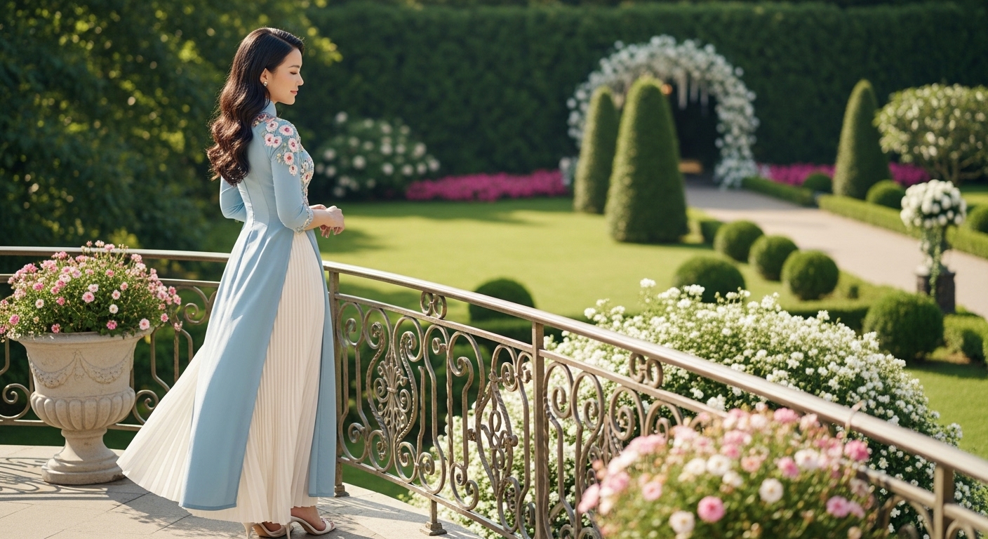 Áo Dài Cách Tân Dịu Dàng Cùng Chân Váy Xòe Thanh Lịch