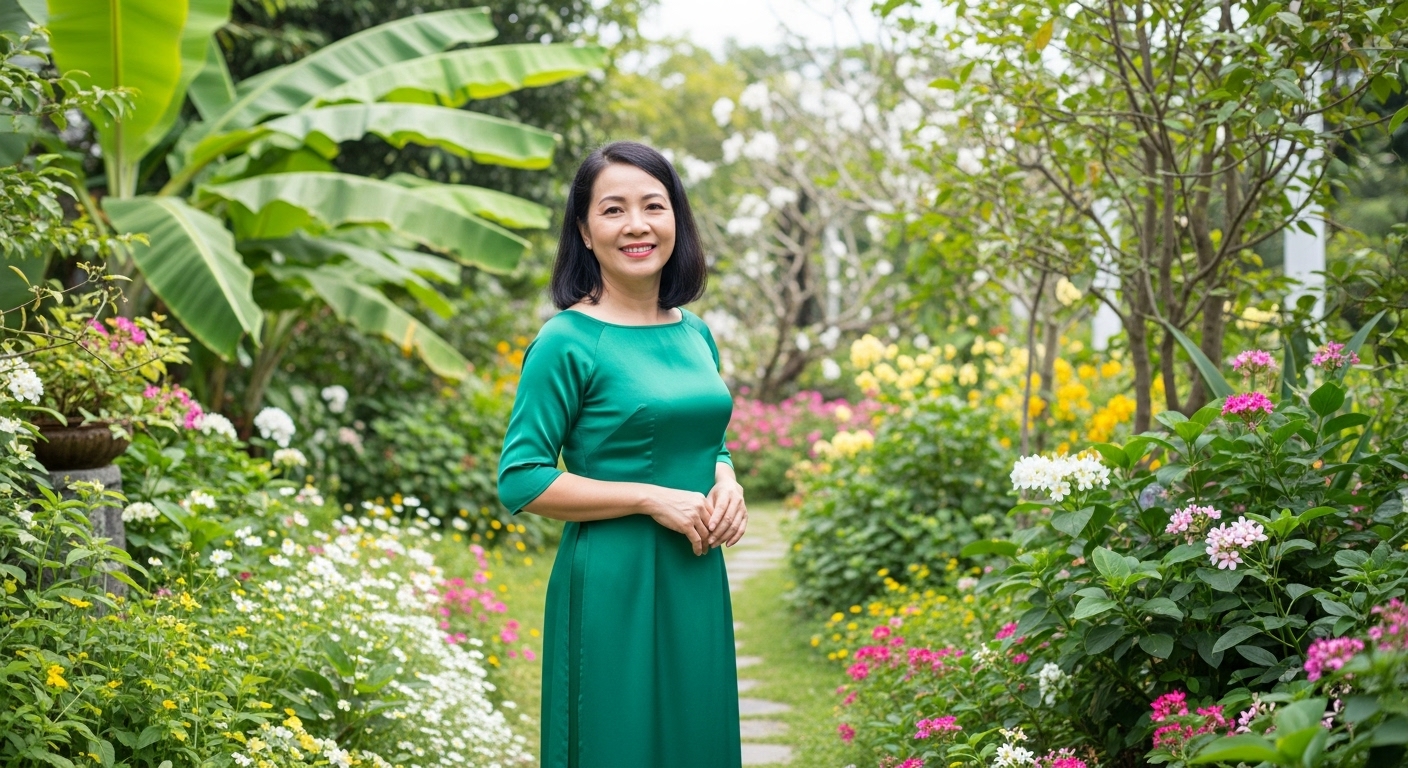 Áo dài cổ thuyền tay lỡ màu xanh ngọc bích hiện đại.