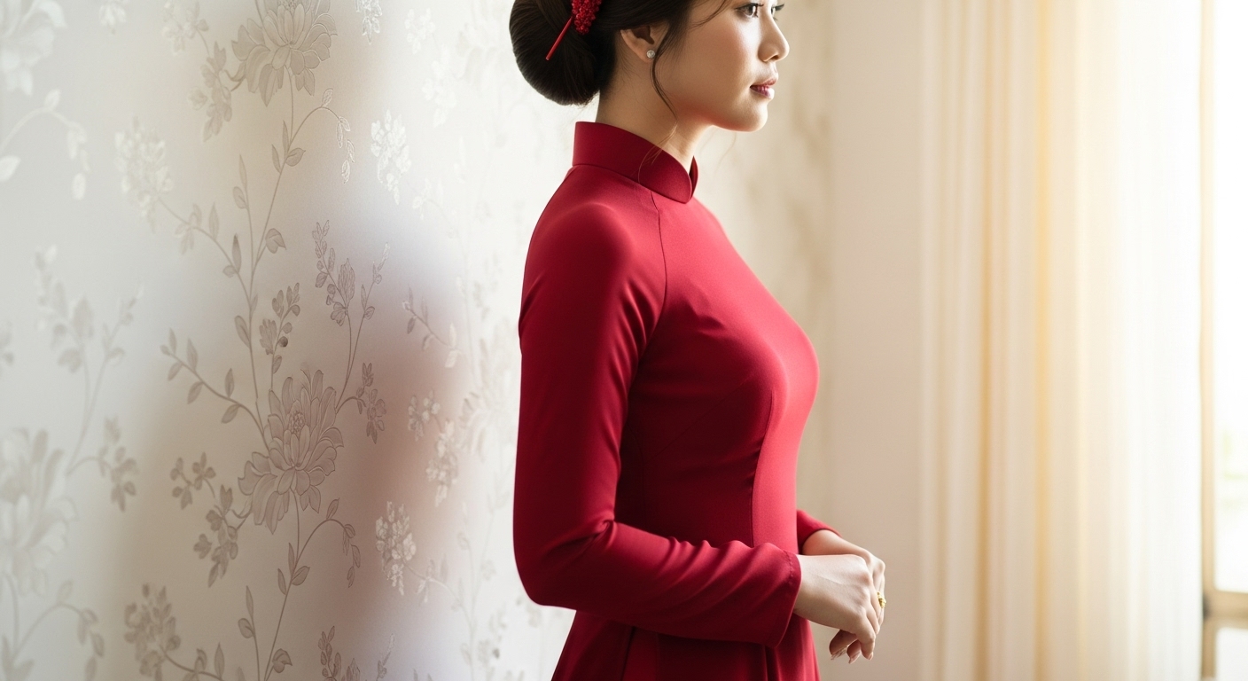 Áo Dài Đỏ Đơn Giản Tôn Dáng, Thiết Kế Thanh Lịch Tinh Xảo.