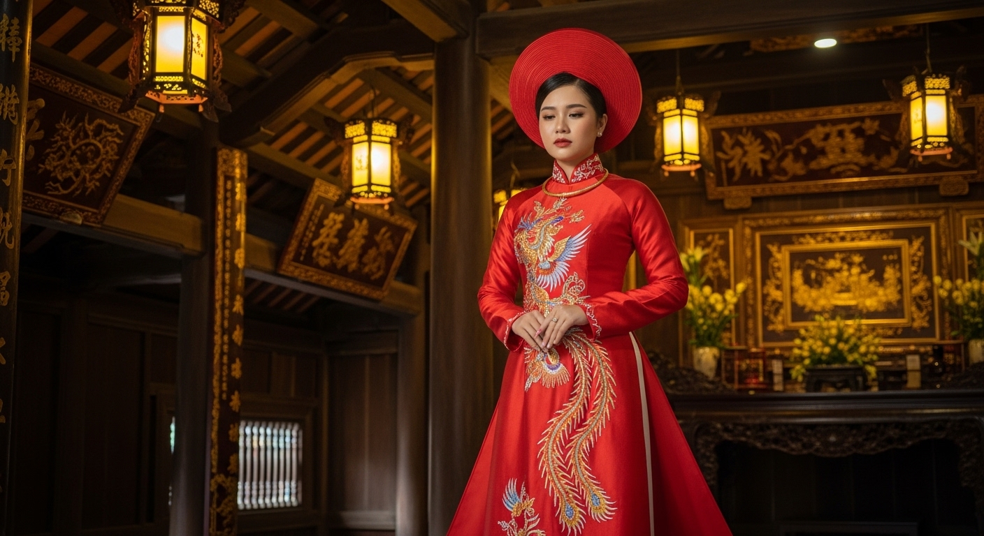 Cô Dâu Mặc Áo Dài Đỏ Truyền Thống, Sang Trọng Lụa Tơ Tằm.