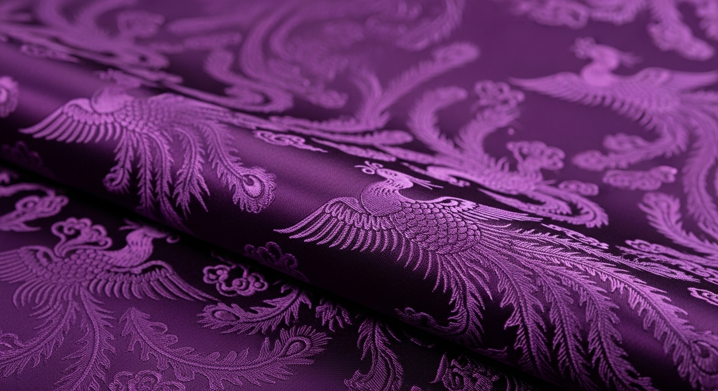 Áo dài gấm sang trọng với hoa văn chìm tinh xảo.