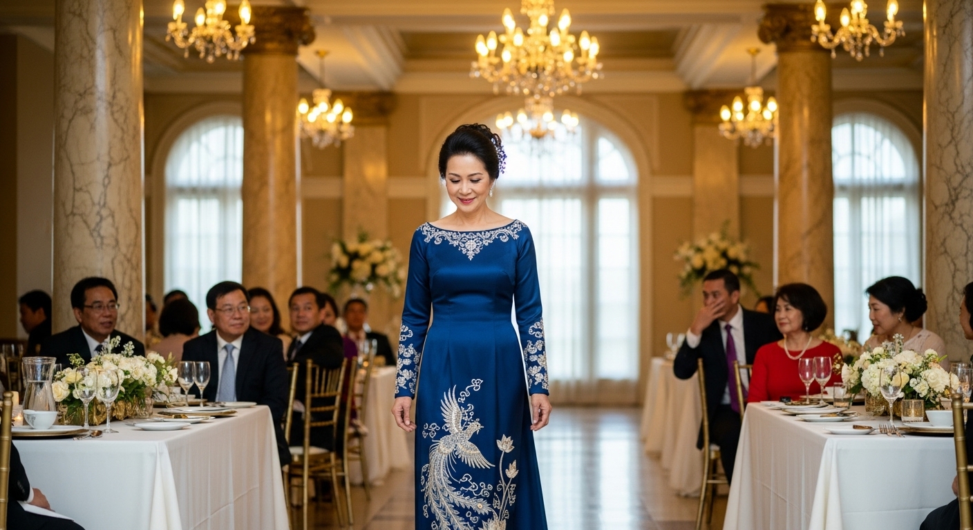 Vẻ đẹp thanh lịch của áo dài truyền thống cho phụ nữ trung niên.