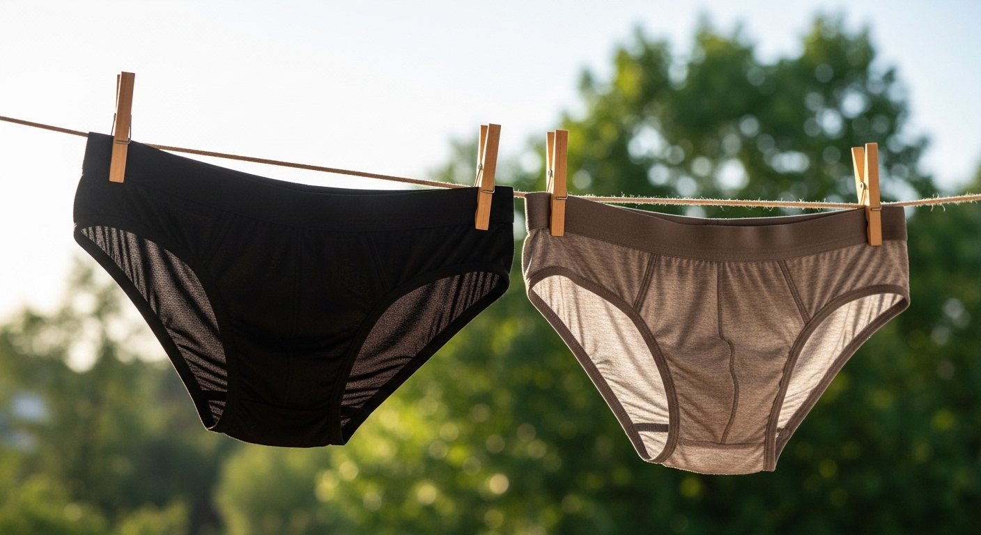 Hai chiếc quần sịp nam được phơi khô tự nhiên ngoài ban công.