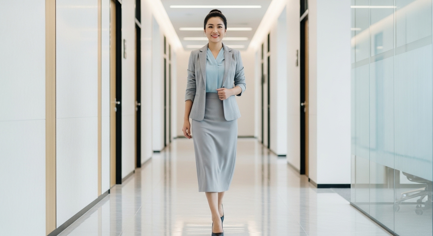 Nữ Doanh Nhân Việt Nam Chuyên Nghiệp Trong Chân Váy Xòe Và Blazer
