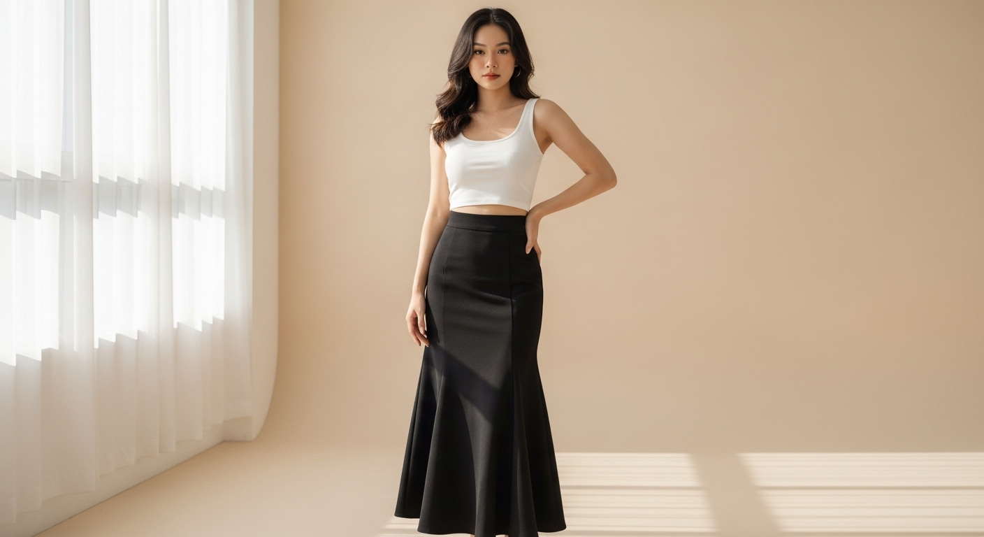 Cô Gái Việt Nam Khoe Dáng Cân Đối Với Chân Váy Xòe Và Croptop