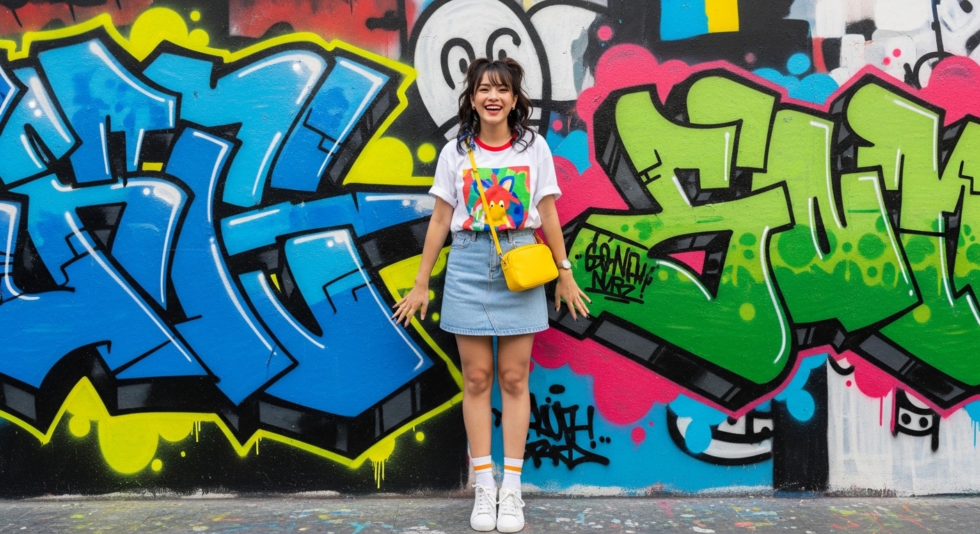 Cô Gái Việt Nam Trẻ Trung Mặc Chân Váy Xòe Denim Năng Động