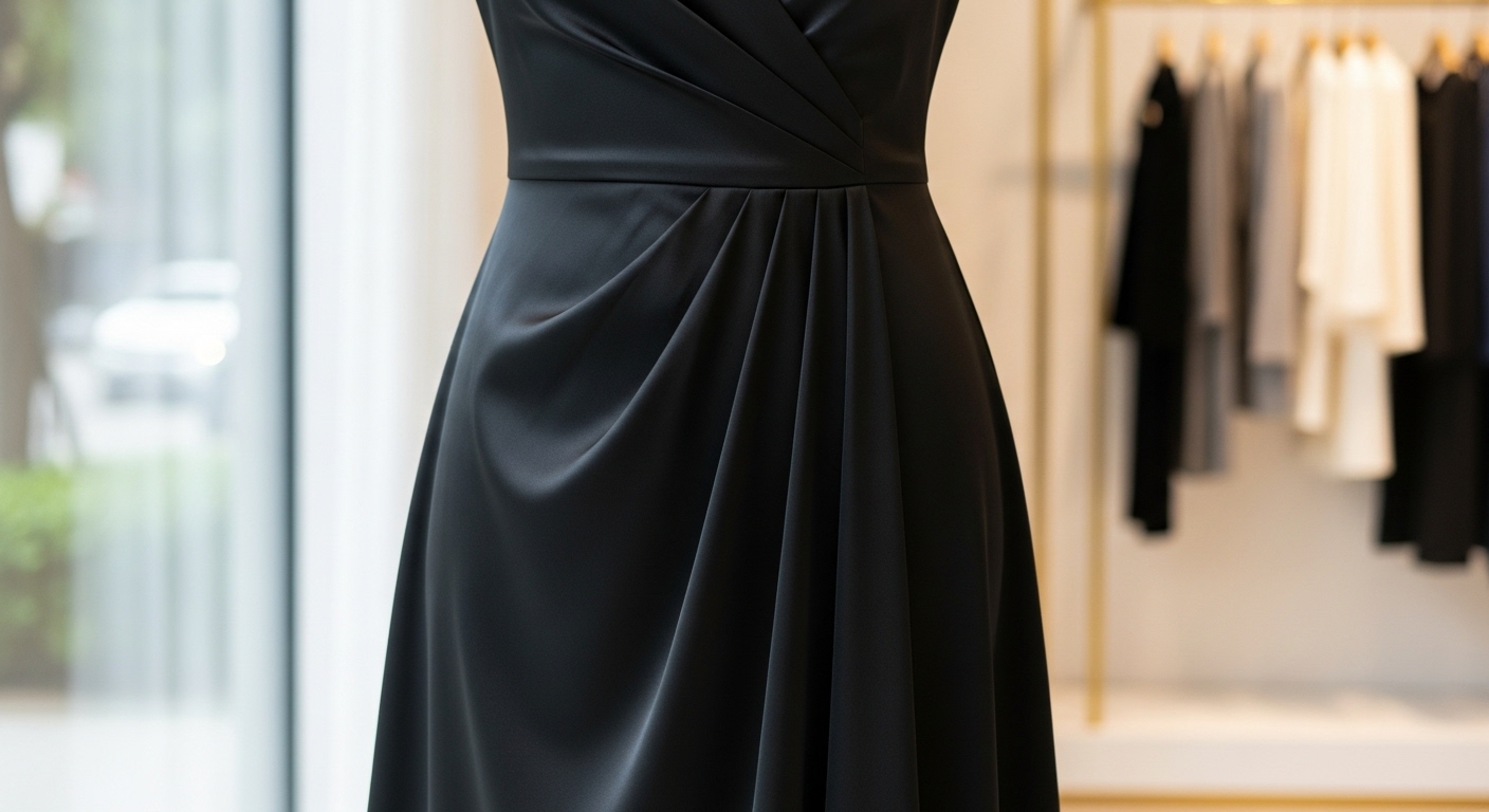 Chiếc váy đen chất liệu lụa satin thanh lịch cho đám cưới.