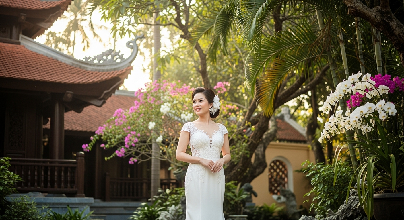 Cô Dâu Việt Duyên Dáng Trong Tà Áo Dài Cưới Trắng Tinh Khôi.