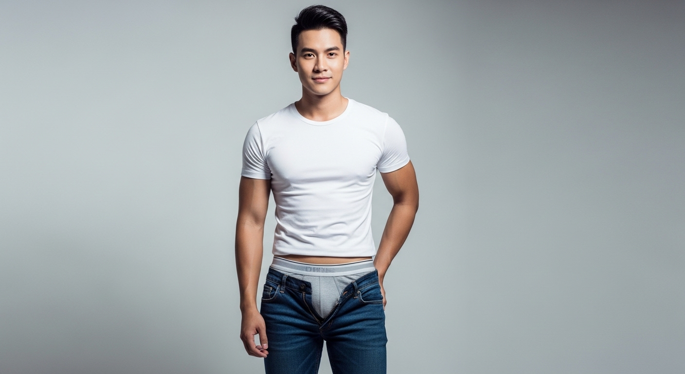 Người mẫu nam Việt Nam mặc trunks với trang phục ôm sát.