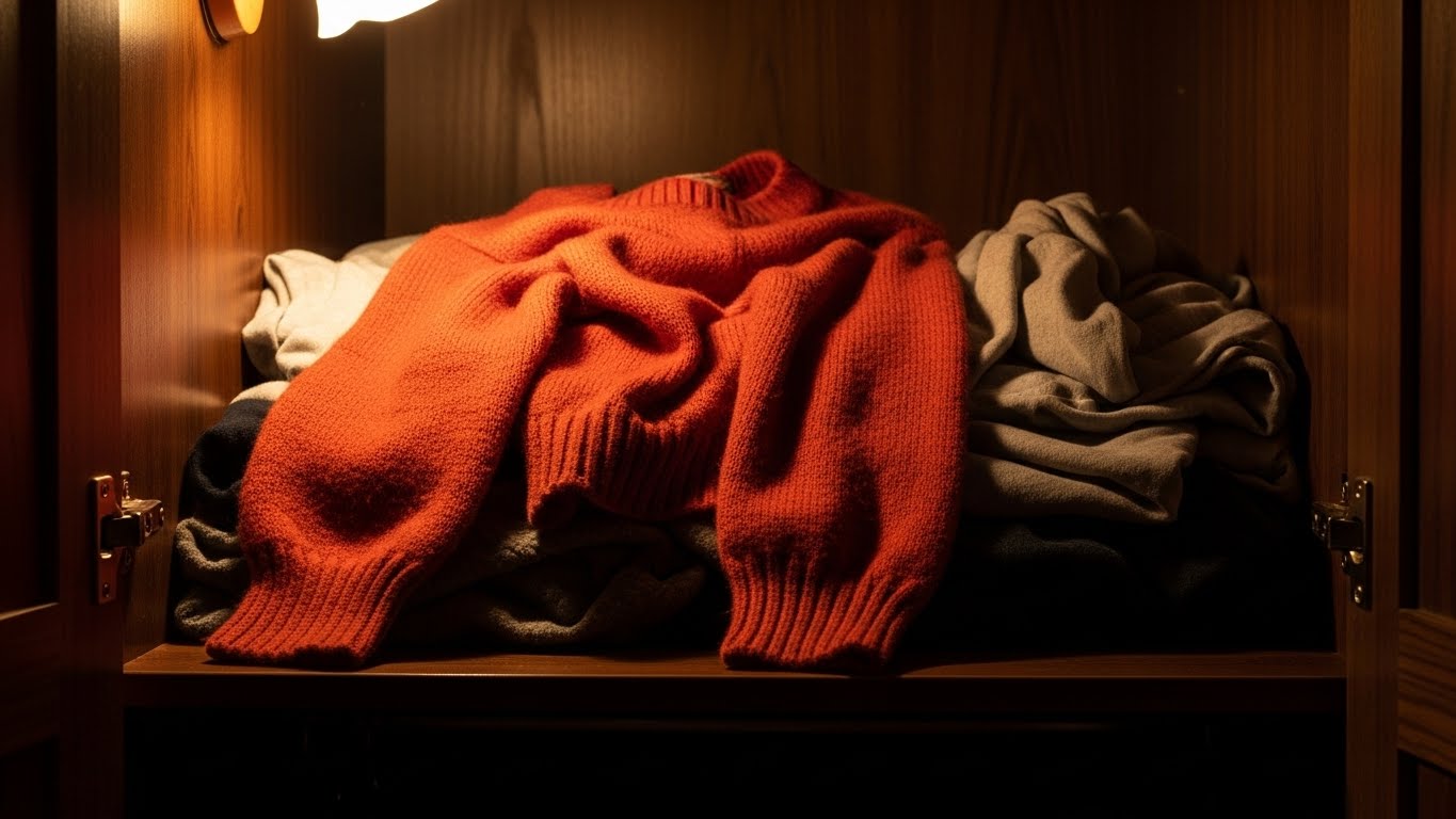 Áo len bị nhăn do gấp và chèn ép trong tủ.