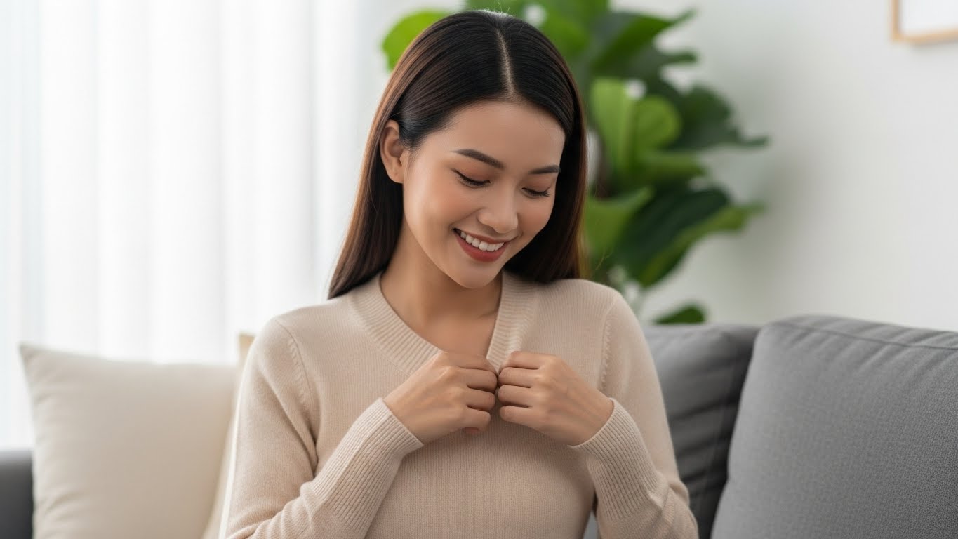 Phụ nữ Việt Nam tươi tắn mặc áo len mềm mại, bền đẹp.