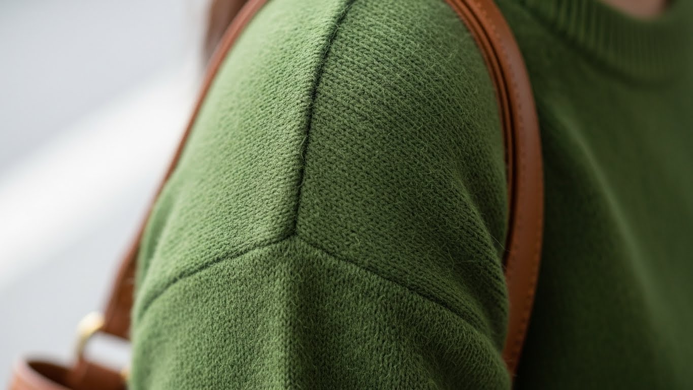 Vùng vai của chiếc áo len bị xù lông do ma sát túi xách.