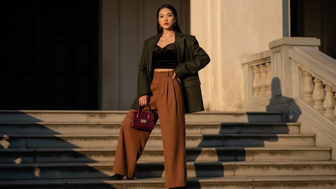 Xu hướng Noel 2025: Trang phục nhung, tweed, tông trầm, dáng oversized.