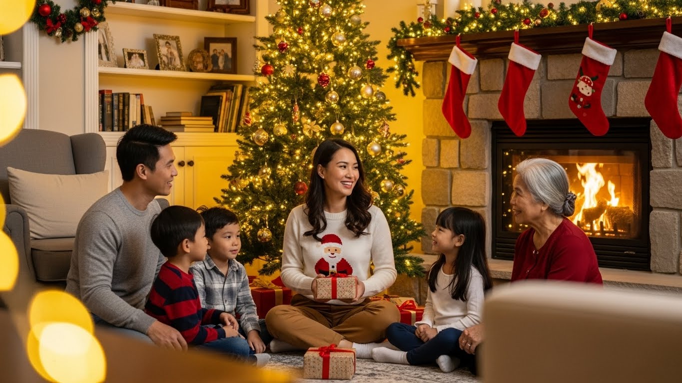 Phụ nữ Việt diện đồ ấm áp dự tiệc gia đình Giáng Sinh.