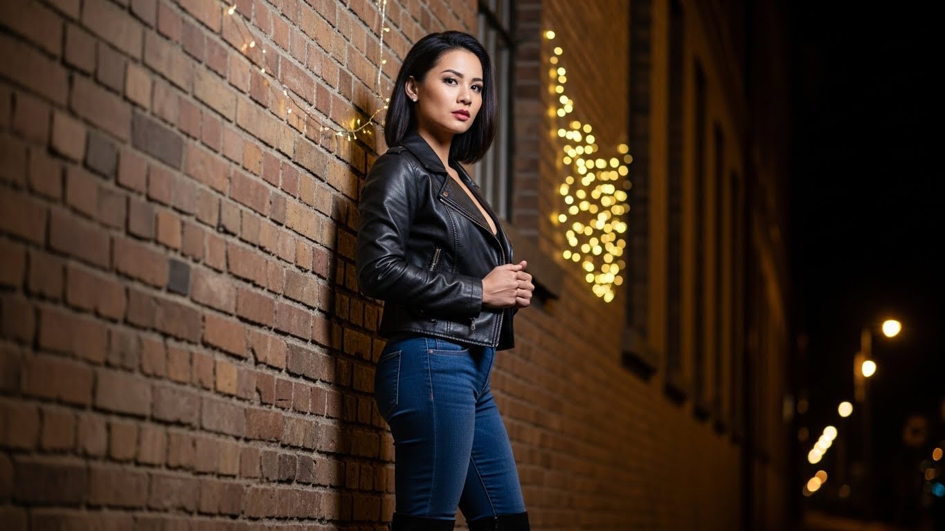 Người phụ nữ Việt Nam cá tính mặc áo khoác da đen, phong cách sành điệu