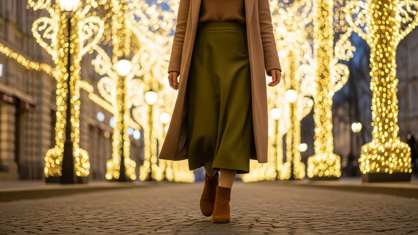 Phụ nữ Việt Nam sành điệu đi boots cổ thấp trên phố Giáng Sinh.