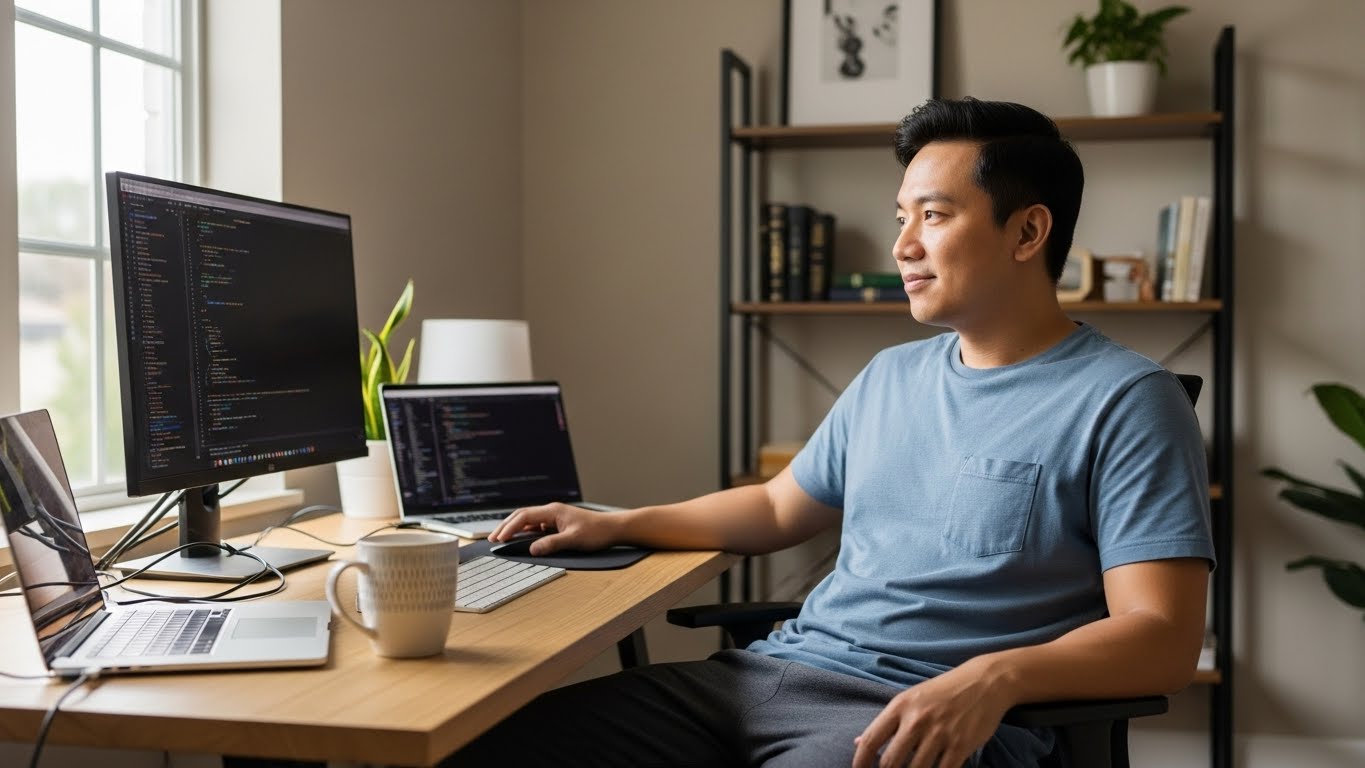 Đàn Ông Việt Nam Làm Việc Tại Nhà, Biểu Cảm Thoải Mái Tự Tin