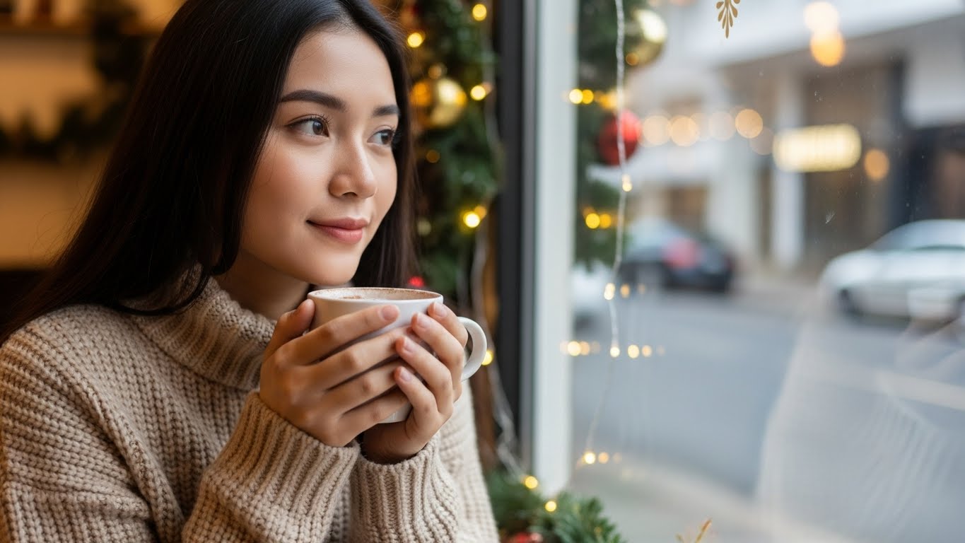 Phụ Nữ Việt Nam Thưởng Thức Cacao Nóng Trong Quán Cafe