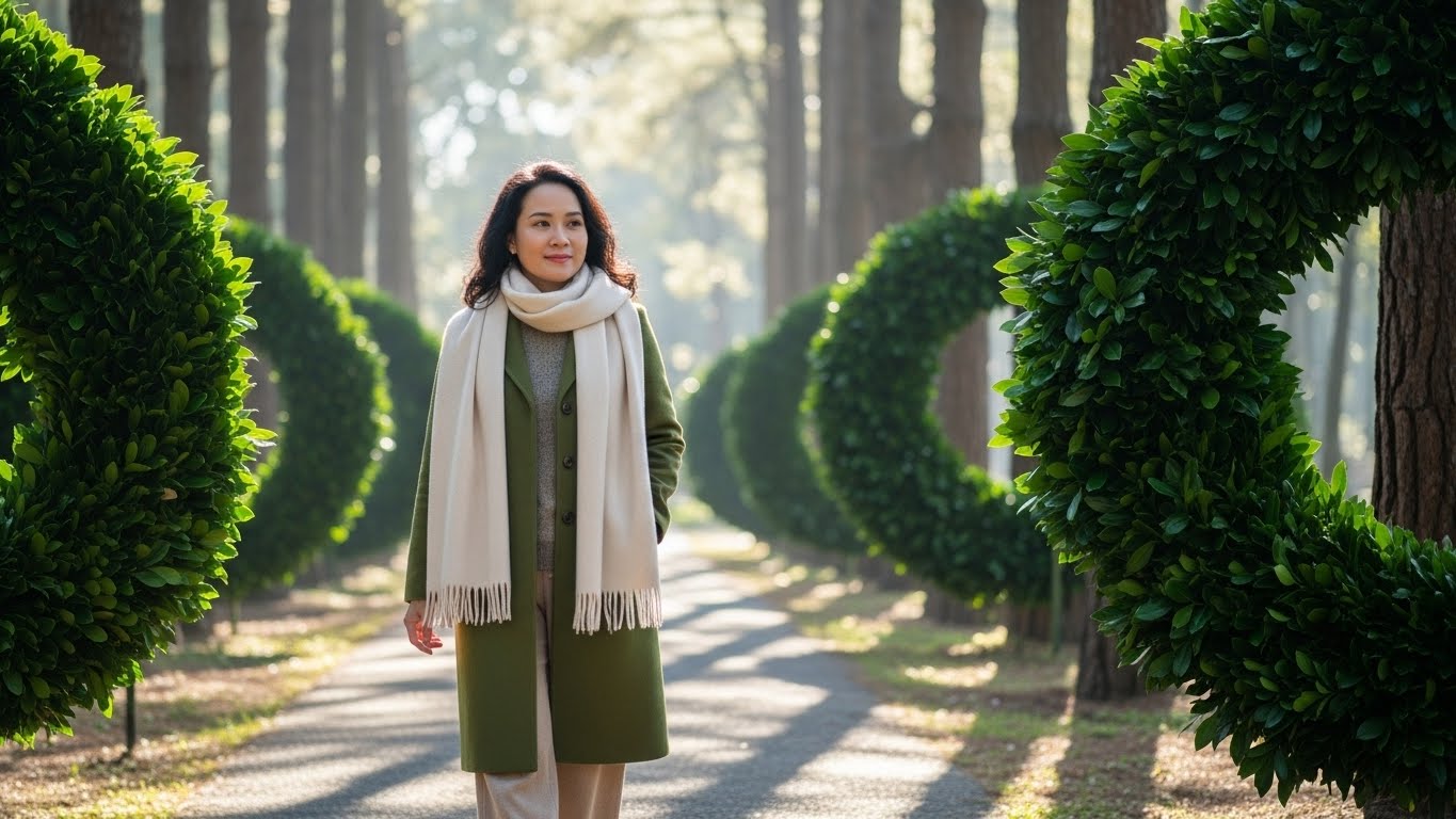 Cô gái Việt diện trang phục xanh lá cây tươi mới, dịu mát.